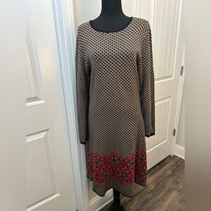 ECI Black Red Printed Long Sleeve Sweater Dress Women’s Size XL‎